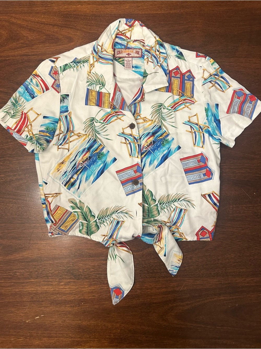 Caribbean Joe White Multicolor Tropical Button-Front Shirt